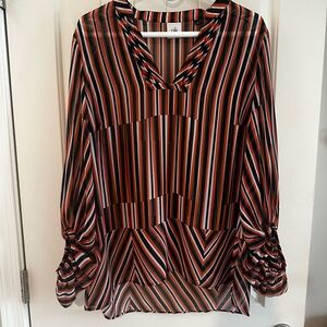 CAbi Red and Black Ruched 3/4 Sleeve Blouse